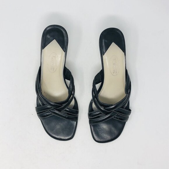 Talbots Sandal Womens 6B Black Leather Strappy Mid Kitten Heel Open Toe Slip On - Picture 3 of 12